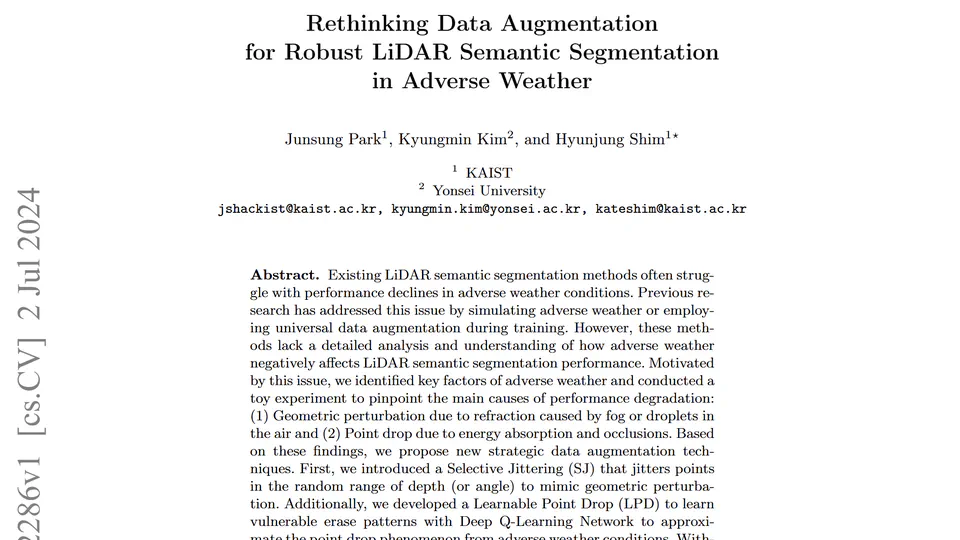 🎉🎉 My paper "Rethinking Data Augmentation for LiDAR Semantic Segmentation in Adverse Weather" accepted in ECCV 2024! 🎉🎉